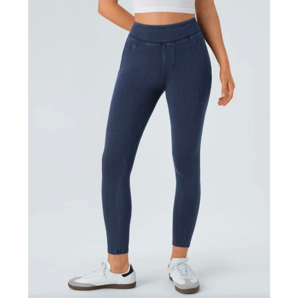 Halara Flex High Waisted Pocket Denim Casual Leggings XL Dark Wash Blue Jeggings
